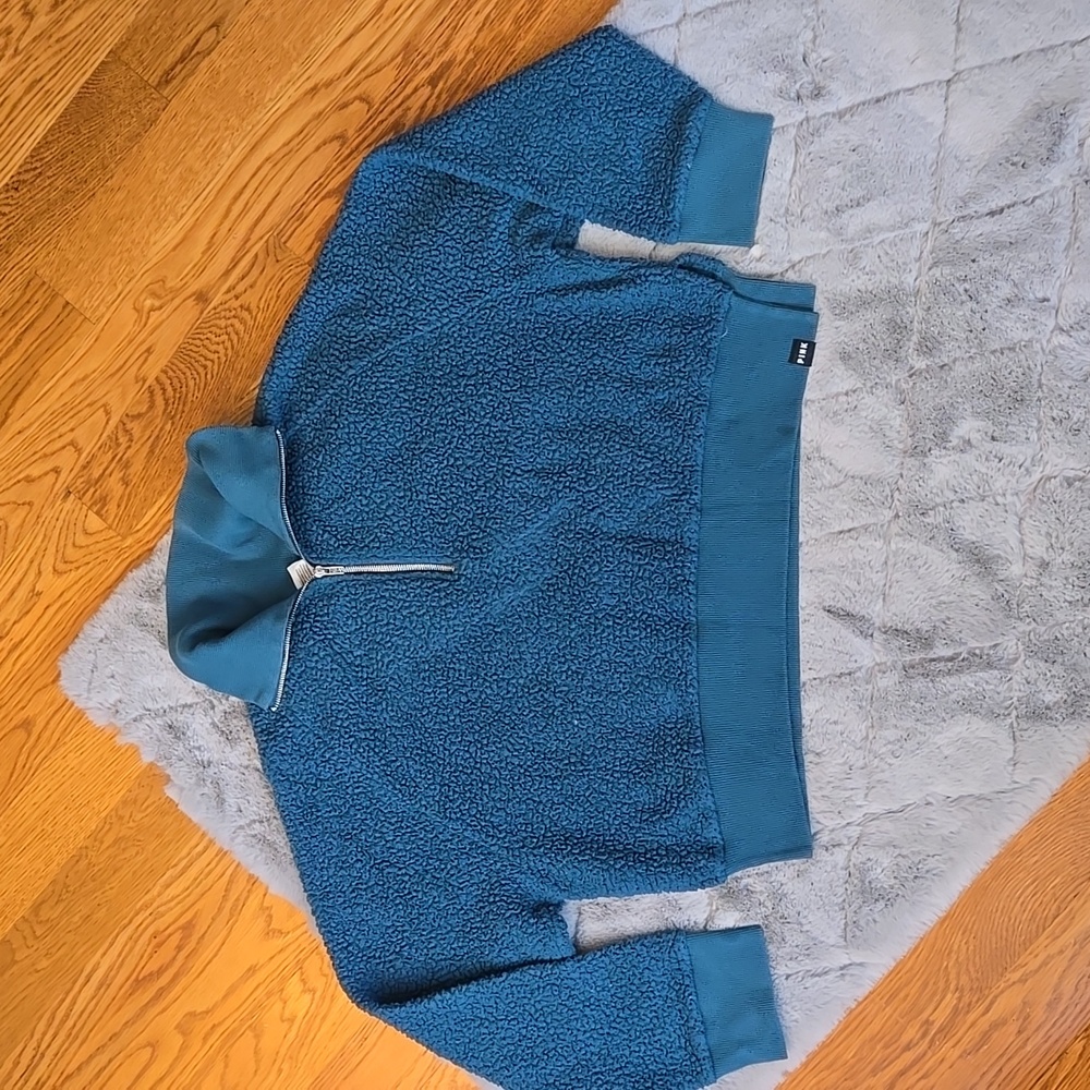 PINK Victoria's Secret Blue Cropped Sherpa Sweatshirt, Women's Extra Large